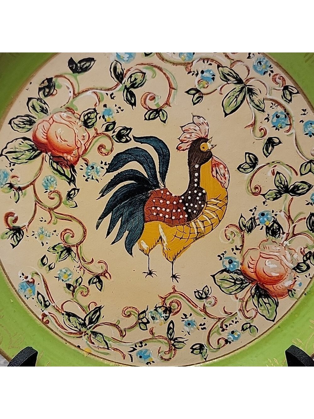 Vintage Four Isco Rooster Plates Trays Hand Painted Paper Mache - Picture 2 of 4